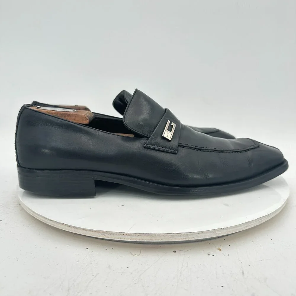 Gucci Men Size UK 8.5D US 9D Dark Black Leather Buckle Penny Loafer Dress Shoes